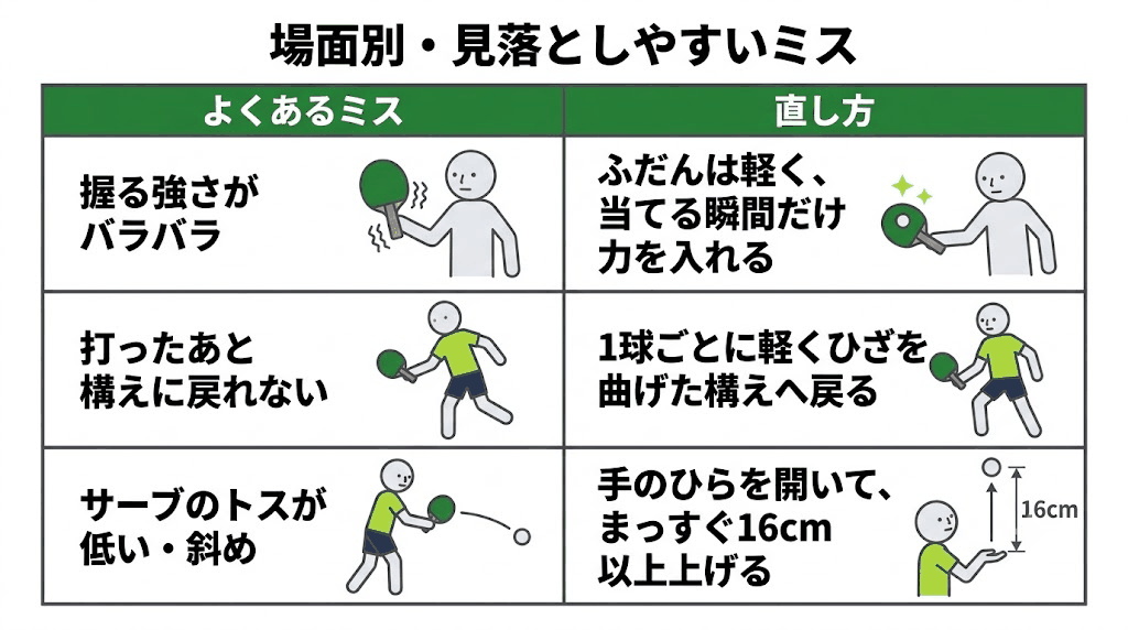 場面別のよくあるミスと直し方の早見表