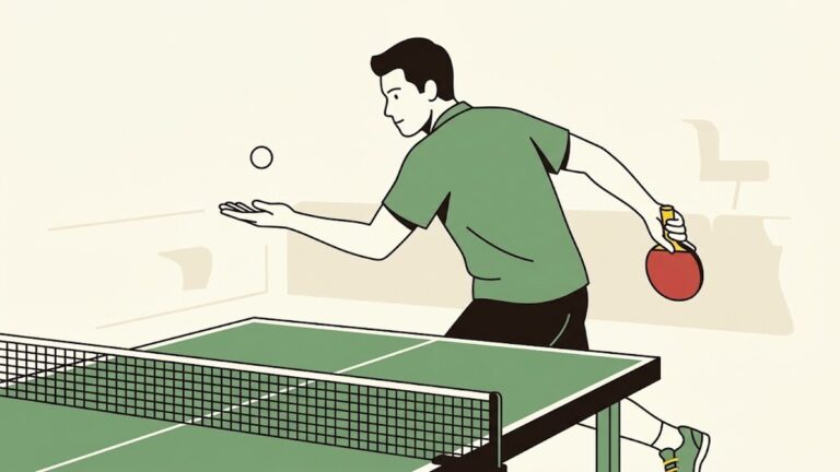 サーブを出す瞬間。開いた手のひらからボールが離れて浮き上がり、もう一方の手がラケットを引いている