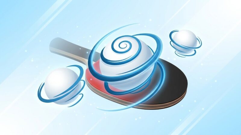 卓球の回転を解説する記事のアイキャッチ。回転の軌跡をまとったボールとラケット