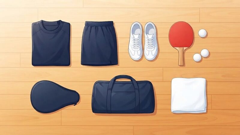 中学の卓球部で1年目にそろえる道具一式（シャツ・短パン・シューズ・ラケット・ボール・ケース・バッグ・タオル）