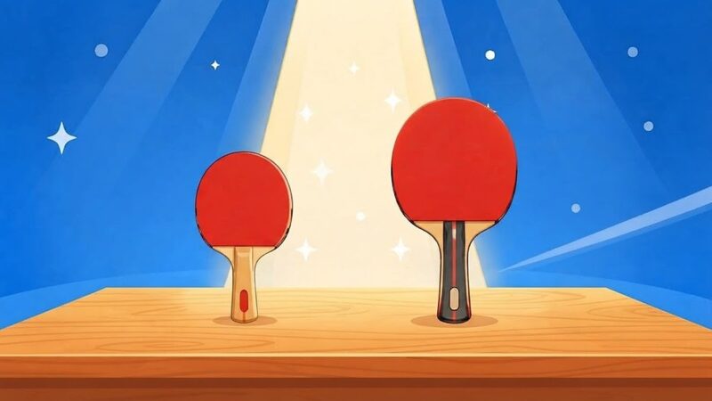 小さめの子ども用ラケットと大人サイズのラケットを並べて大きさを比べた写真