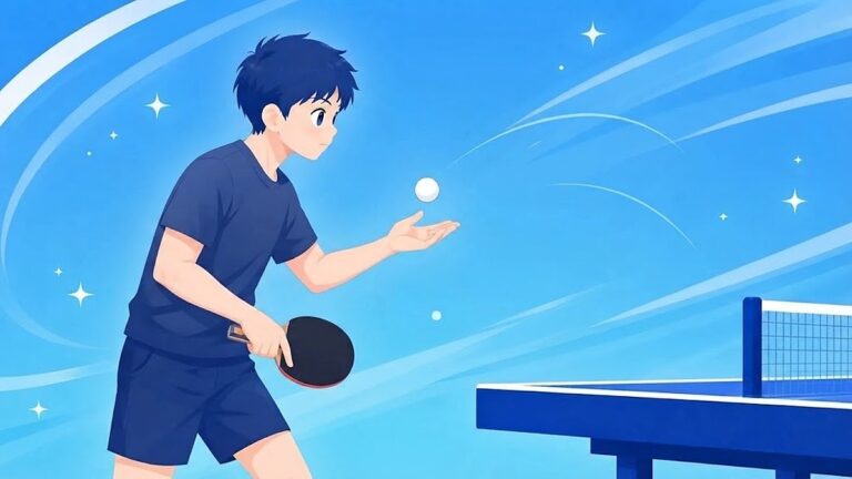 手のひらにボールをのせてトスを上げようとする選手と、長さの違う2本のサーブの軌道