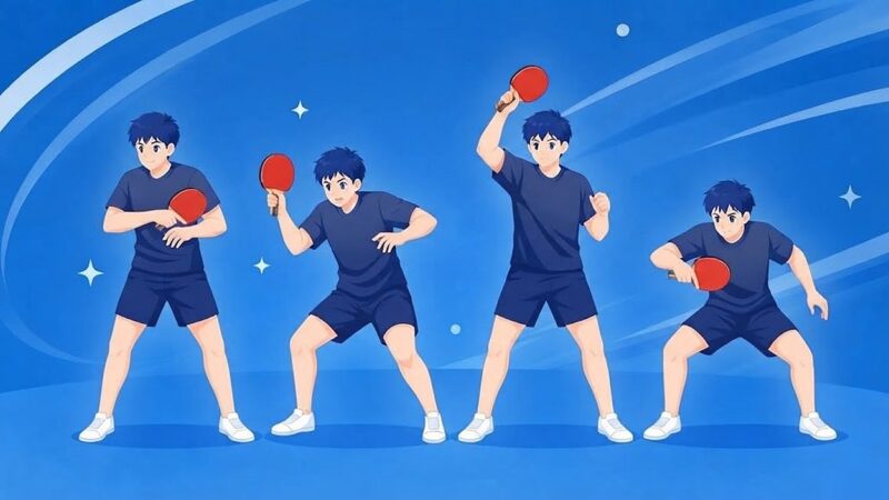 同じ選手が4種類のフォームで並ぶ、卓球の打ち方一覧